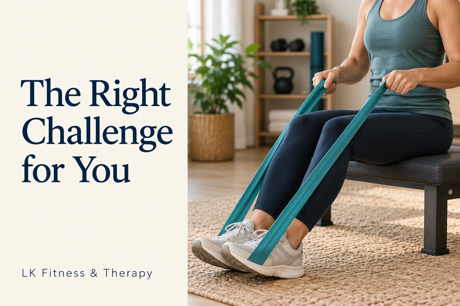 Illustration of seated resistance-band exercise, titled The Right Challenge for You