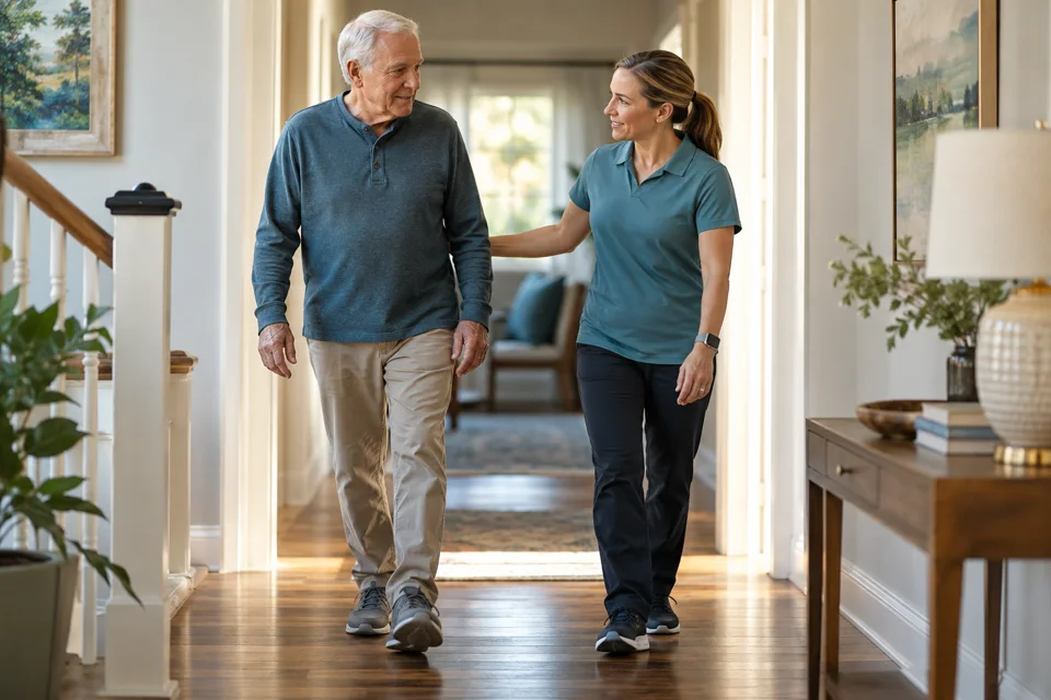 Illustration of supervised walking practice at home
