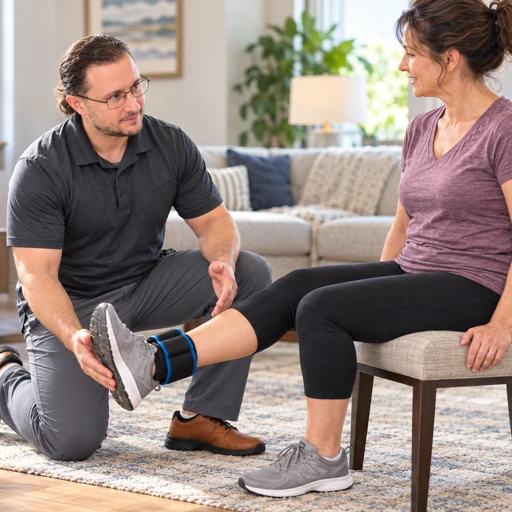 Dr. Lenny coaching a seated client through a leg stretch at home