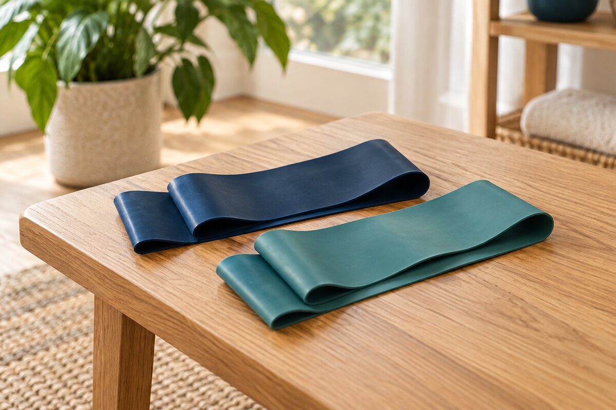 Realistic editorial illustration of flat resistance bands