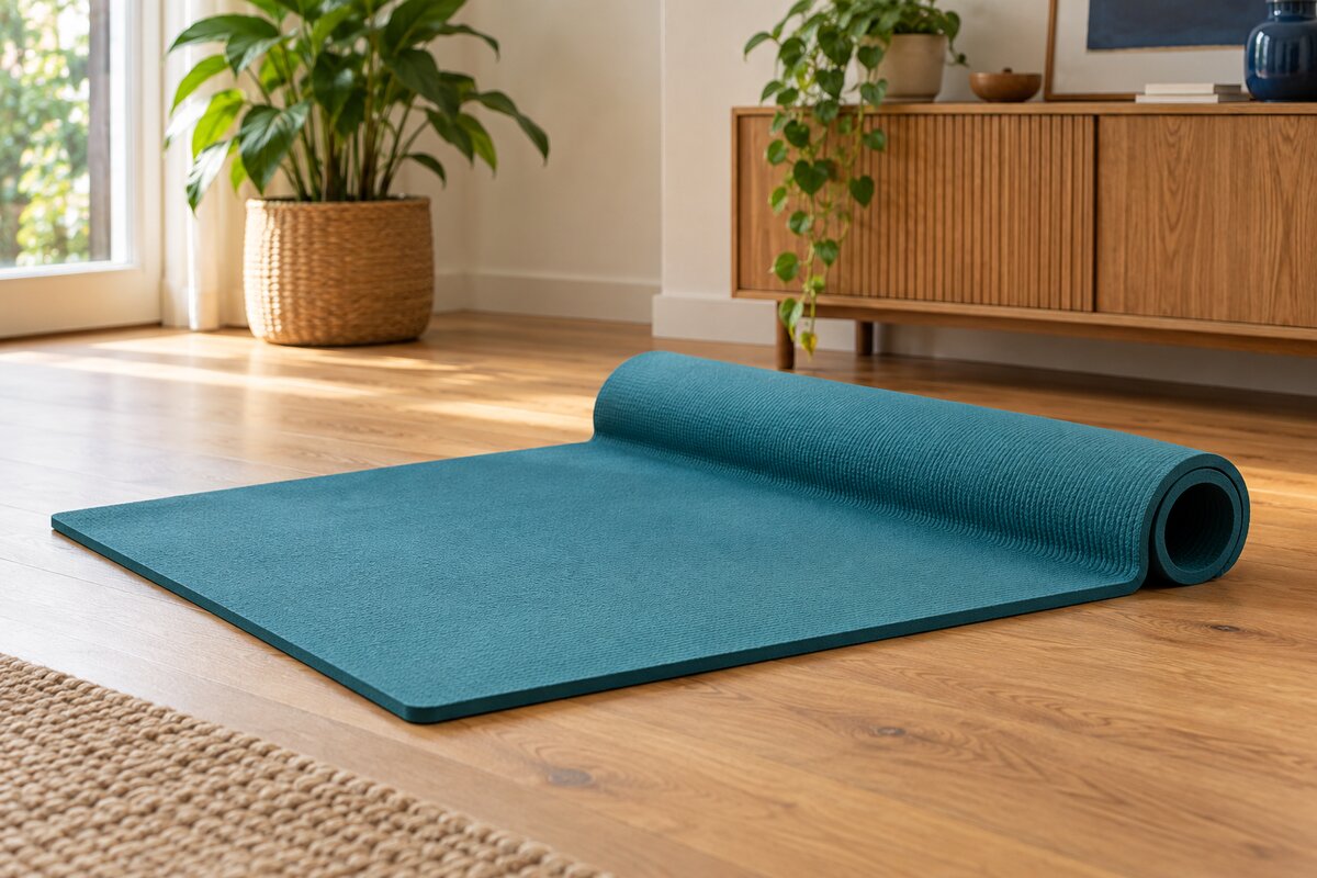 Realistic editorial illustration of a comfortable exercise mat
