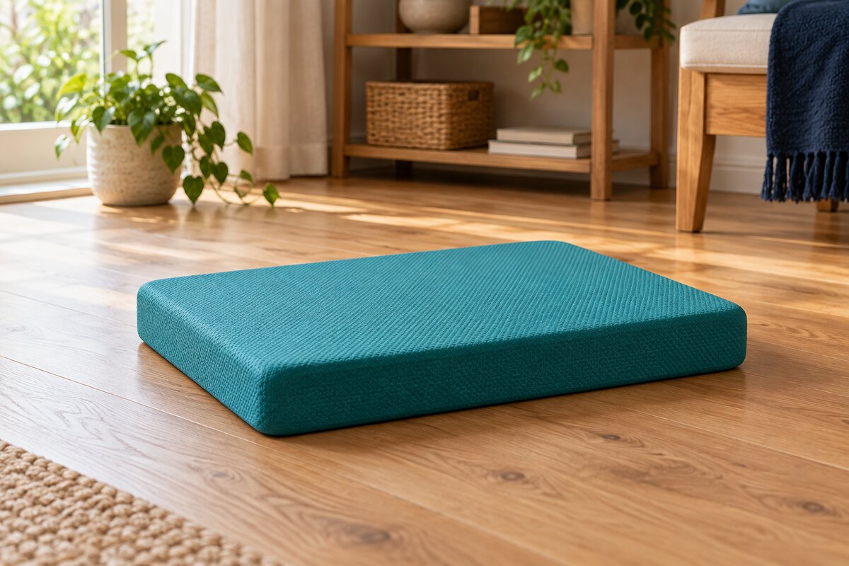 Realistic editorial illustration of a foam balance pad