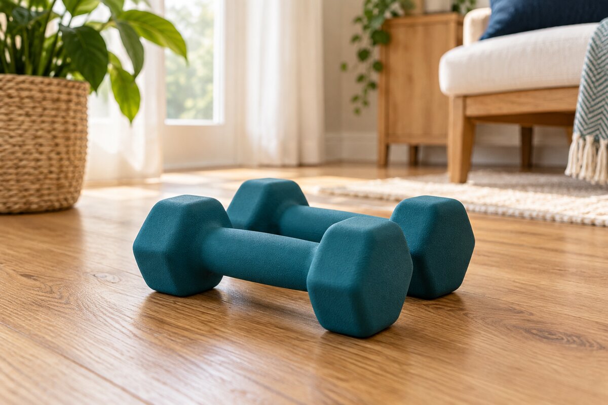 Realistic editorial illustration of simple hand weights